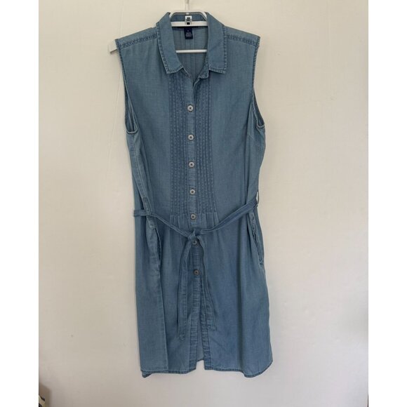 Bandolino Sleeveless Chambray Button-Front Dress With Belt - Picture 1 of 5